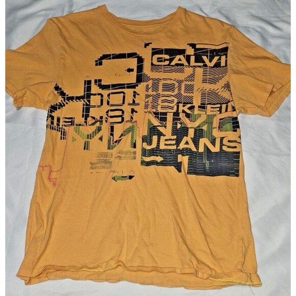 Calvin Klein Jeans Boys Logo T-Shirt ORANGE size large 14-16 graphic design - Picture 1 of 7